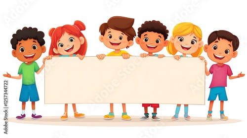 Happy Diverse Children Holding a Blank Sign: Perfect for Your Message!