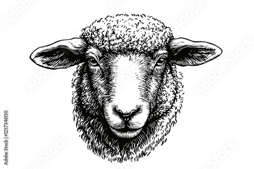 Cute sheep or lamb head engraving style vector illustration. photo