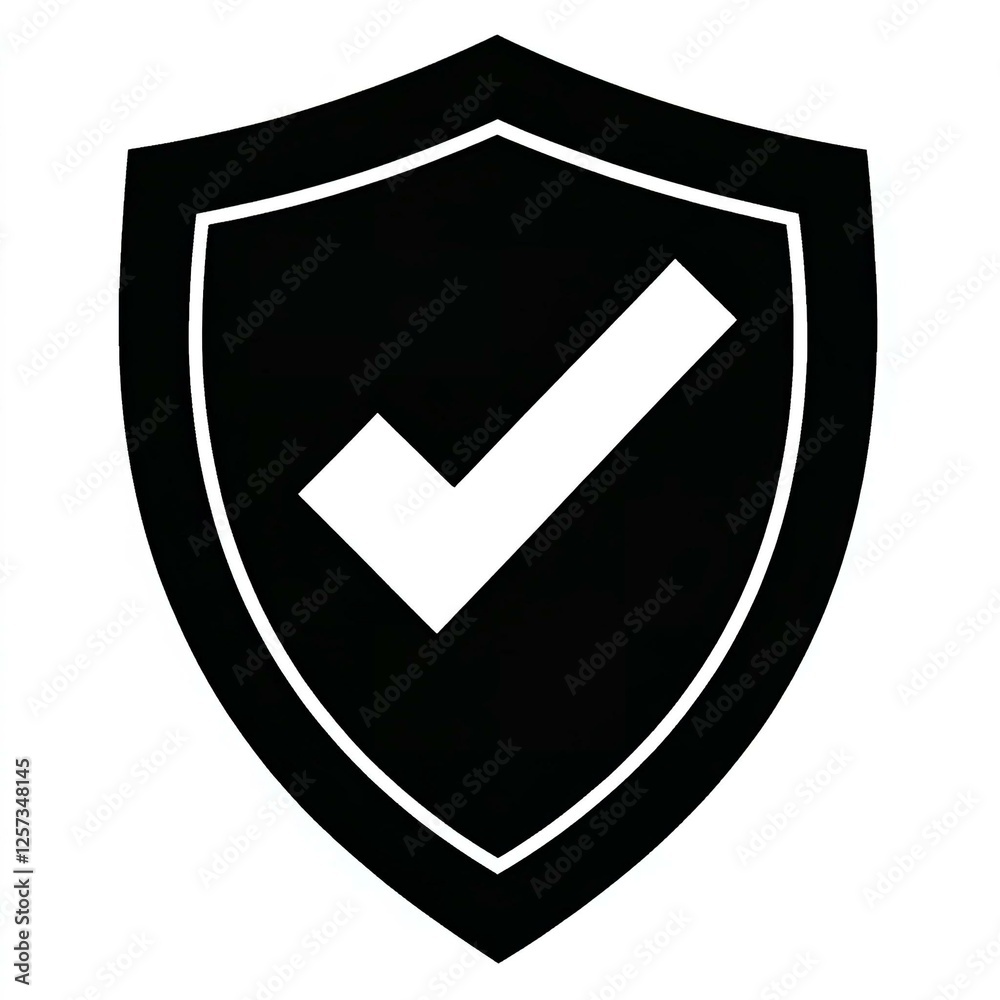 Shield icon with checkmark symbolizing security and trust in black design Shield icon with checkmark symbolizing security and trust in black design