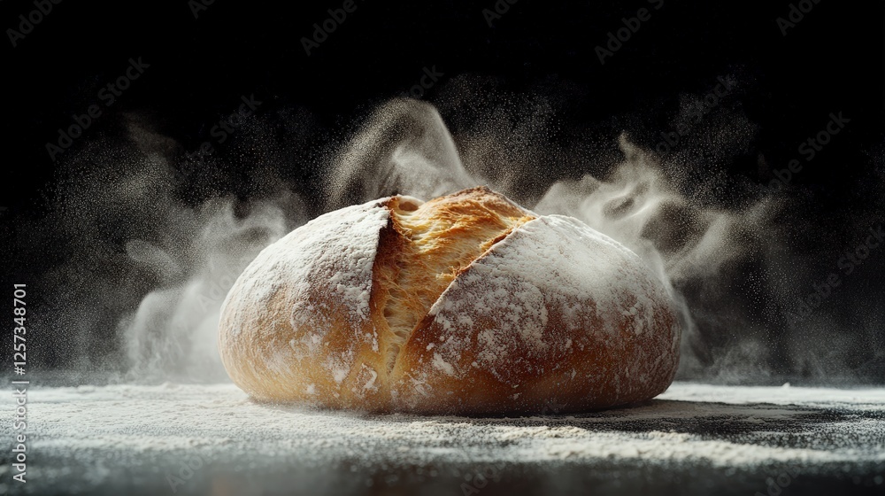 Artisan sourdough bread with flour-dusted crusts Artisan sourdough bread with flour-dusted crusts