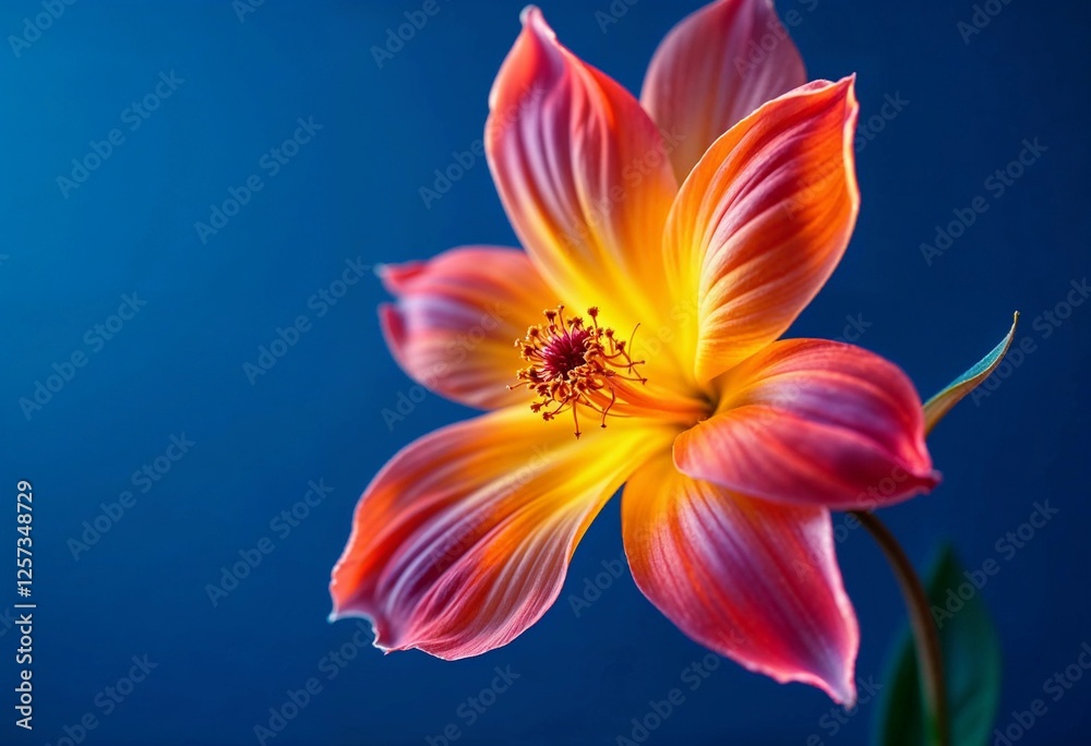 Naklejka premium Vibrant Flower Showcasing Stunning Colors Against a Deep Blue Background. Generative AI