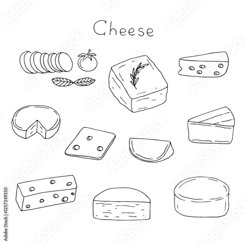Cheese set hand drawing, sketch, vector illustration
