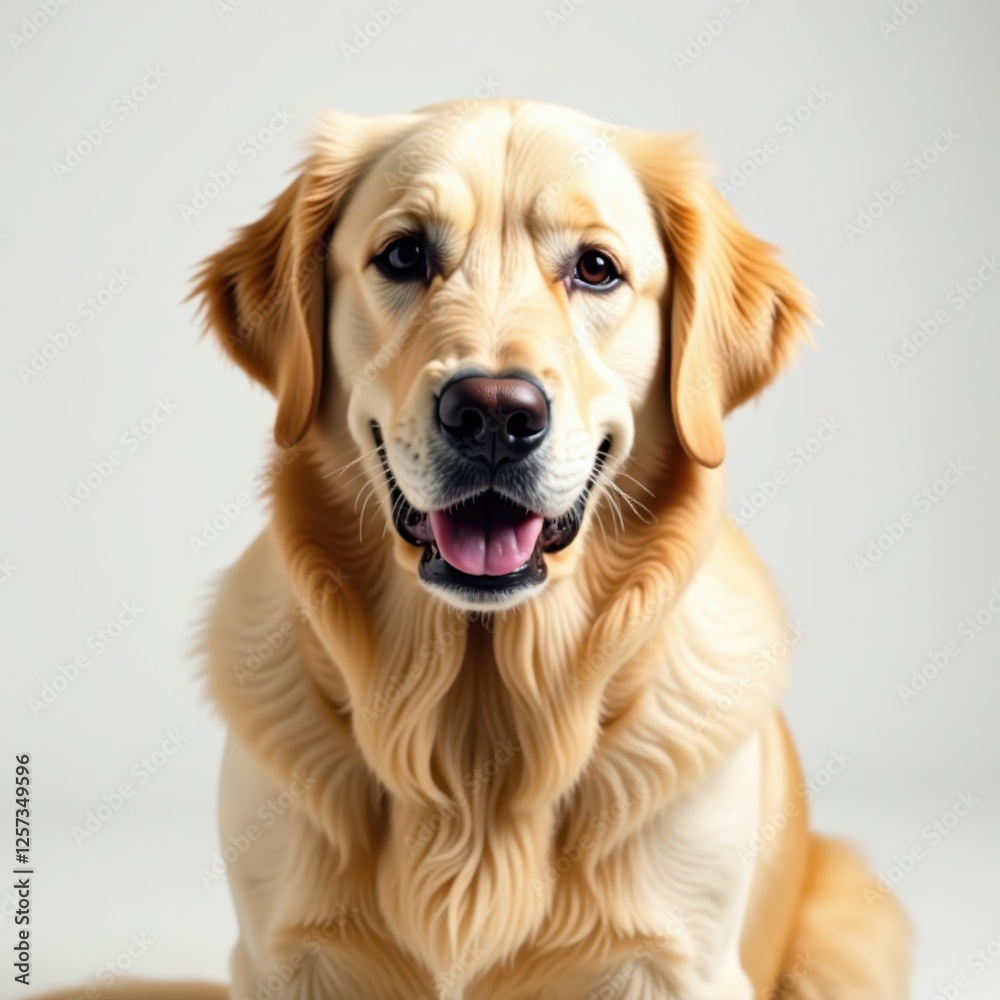 Noble golden retriever, serene expression, pristine white setting, white, elegant Noble golden retriever, serene expression, pristine white setting, white, elegant