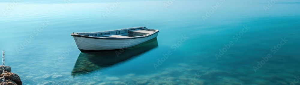 Peaceful boat floating on calm turquoise water Peaceful boat floating on calm turquoise water