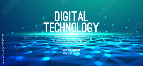 Technology digital speed connect blue green background, cyber nano information, abstract communication, innovation future tech data, internet network connection, Ai big data, line dot illustration