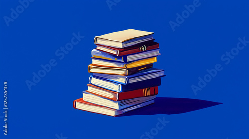 A stack of books on a blue background, neatly arranged to symbolize education, knowledge, literature, and learning in a clean studio setting