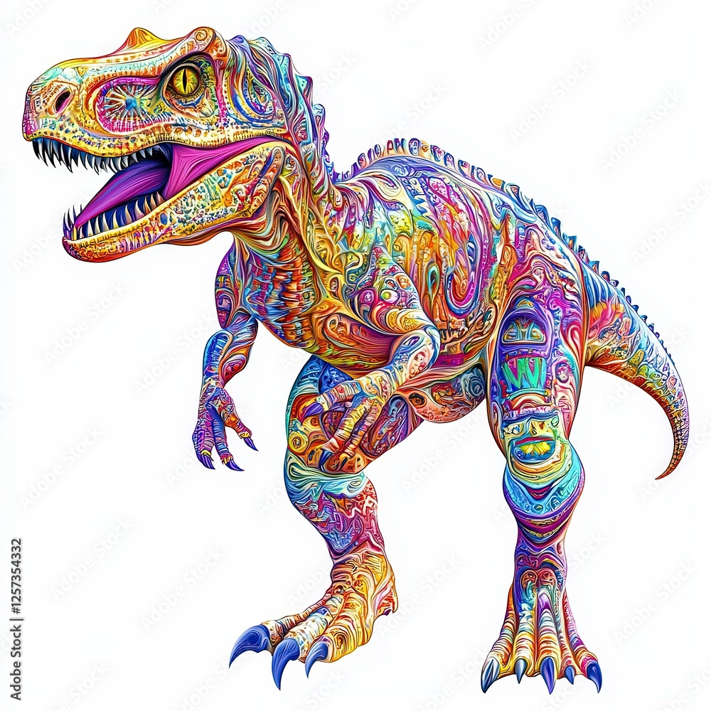 Fototapeta premium Colorful depiction of a dinosaur showcasing intricate artistic details and vibrant patterns