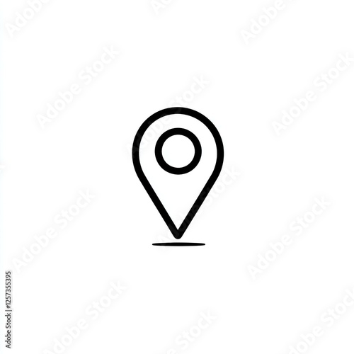 Minimalist black and white icon of a map pin or location marker