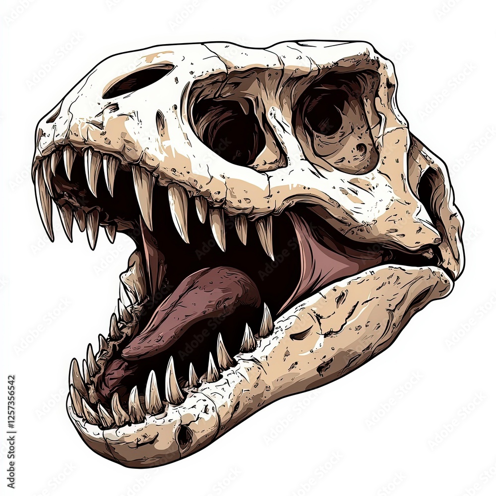 Fototapeta premium Detailed depiction of a dinosaur skull showcasing sharp teeth and open jaw