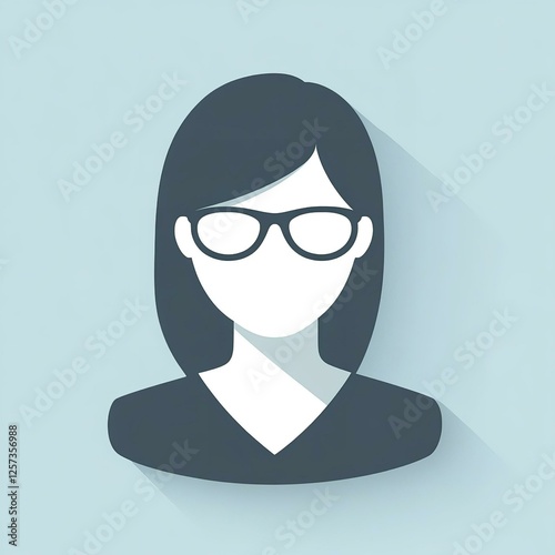 Flat design female avatar icon for profile or user interface with light blue background