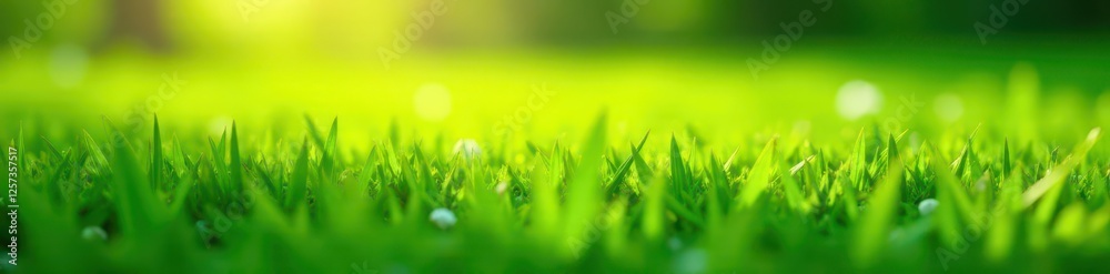 Obraz premium Soft, bright green grass carpet, sunlight illuminating each blade , lush, background