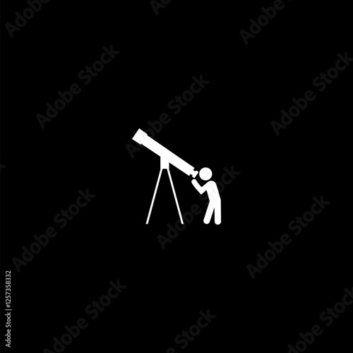 Man Looking Through Telescope icon isolated on dark background