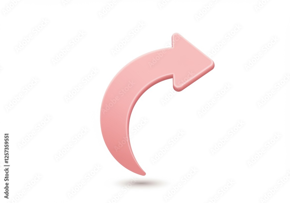 Pink curved arrow on white background highlighting direction and movement Pink curved arrow on white background highlighting direction and movement