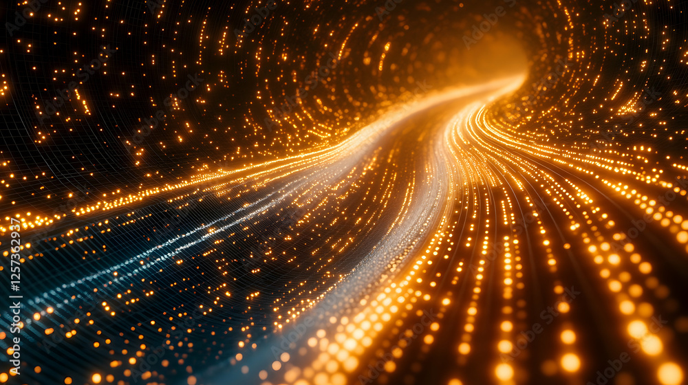 Fototapeta premium 3D Abstract Background - Golden Light Trails in Cyberspace