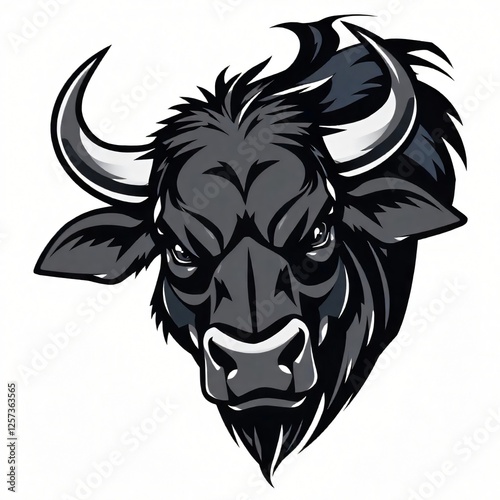 Powerful Black Bull Head Aggressive Bull Mascot Angry Taurus Illustration photo