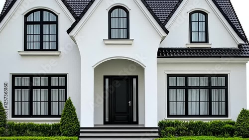 Wallpaper Mural Elegant white suburban house with manicured bushes, symbolizing home ownership and American dreams Torontodigital.ca