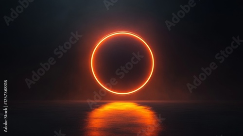 Glowing orange ring hovers over a reflective dark surface