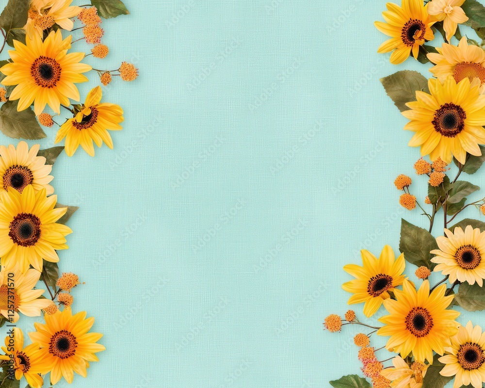 Obraz premium Sunflowers with radiant golden centers on a pale green background