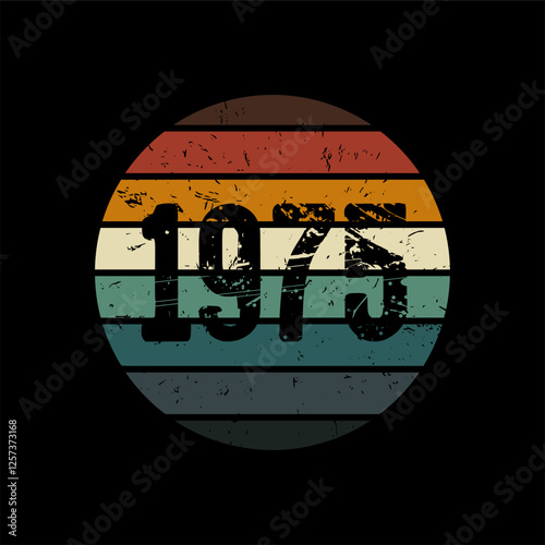 Rundes Retro Vektor Element 70s - 1975 mit schwarzen Hintergrund