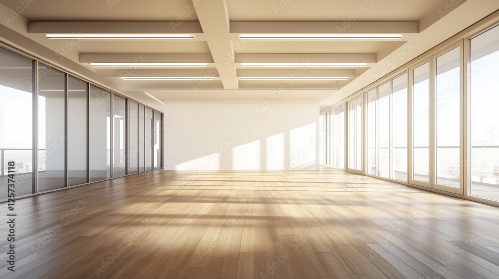 Empty wall mockup. Empty room with a white wall and wood floor. 3D illustration. Empty wall mockup. Empty room with a white wall and wood floor. 3D illustration.