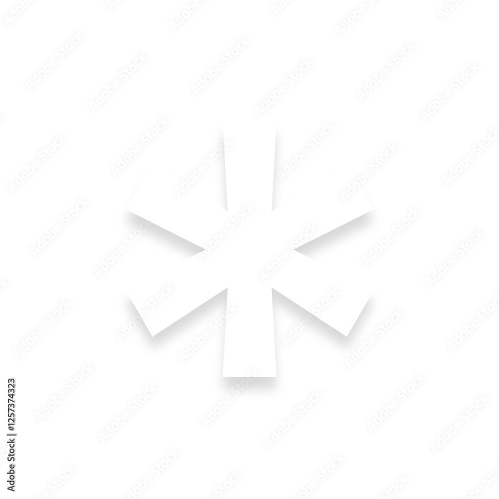 White * asterisk sign with a soft shadow down on transparent background White * asterisk sign with a soft shadow down on transparent background