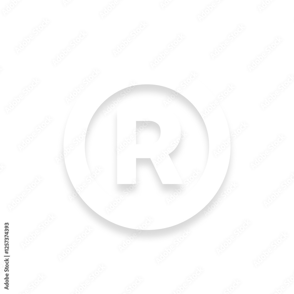 White ® registered trademark symbol with a soft shadow down on transparent background White ® registered trademark symbol with a soft shadow down on transparent background