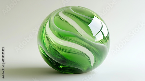 3d rendering of abstract green glass sphere with swirling lines lines on white background, futuristic holographic element