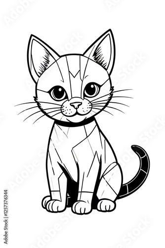 Cat is sitting on a white background. Children's. Coloring. Books. Vector. Illustration. Graphics