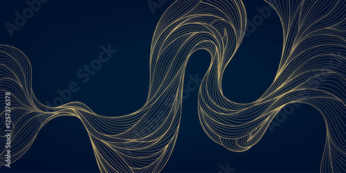 Vector gold abstract wave background, luxury curve graphic card, line premium shape banner, geometric flow cover. Japanese illustration.