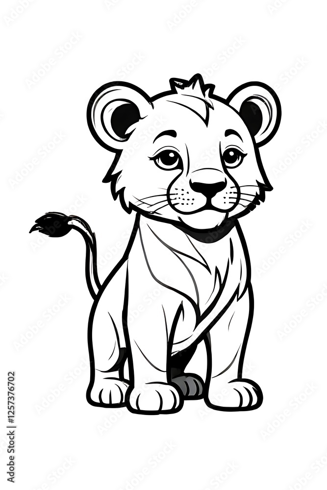Fototapeta premium White lion cub is sitting on a white background. Children's. Coloring. Books. Vector. Illustration.