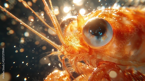 Close-Up of an Orange Crustacean in Water with Bokeh Lighting photo