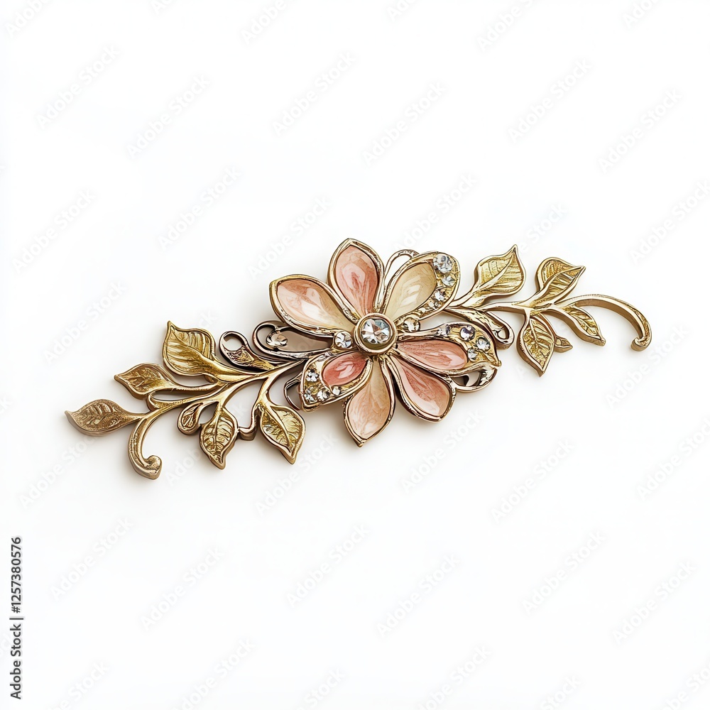 Fototapeta premium Floral brooch, jewelry, white background, studio shot, fashion accessory
