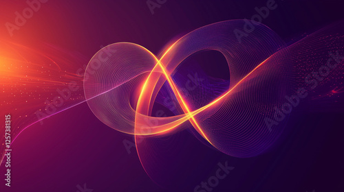 Modern abstract background with swirling light trails forming colorful infinity symbol on a dark background