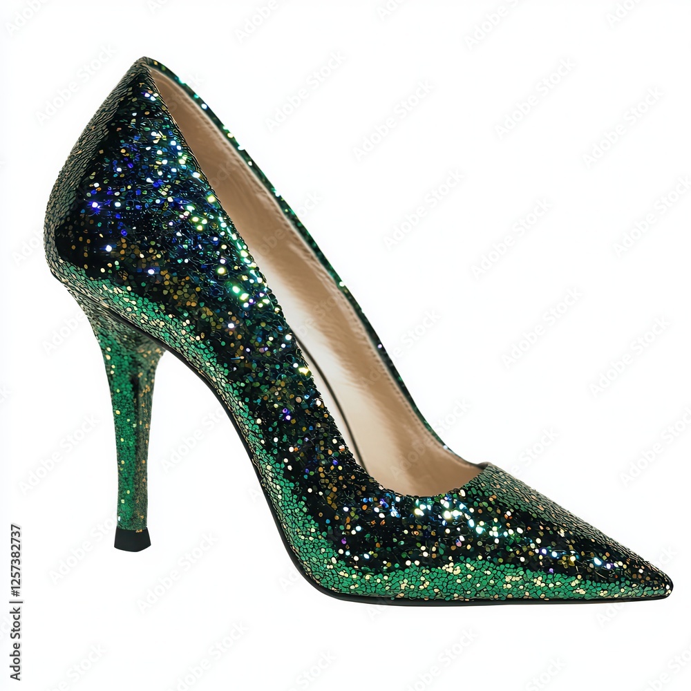 Obraz premium Green glitter heels, studio shot, fashion, website