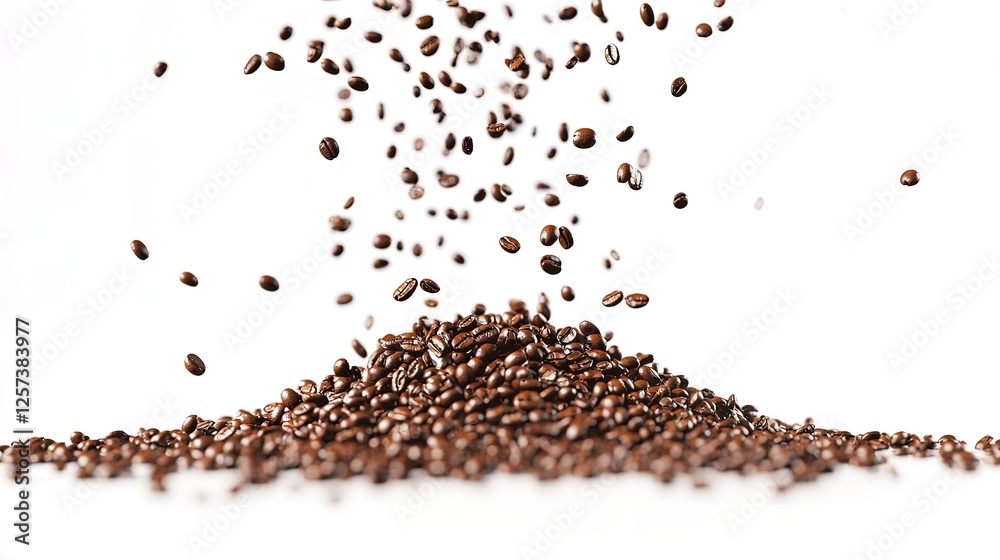 Close-up of freshly roasted coffee beans Rich brown Isolated on a white background Close-up of freshly roasted coffee beans Rich brown Isolated on a white background