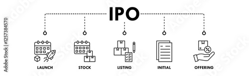Initial Public Offering web icon vector illustration concept with icon of launch, stock, listing, initial, and offering
