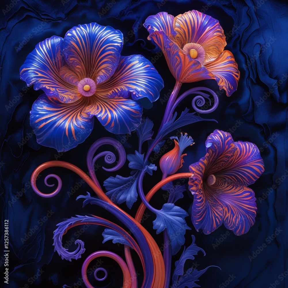 deep dramatic blooms, pattern --no red