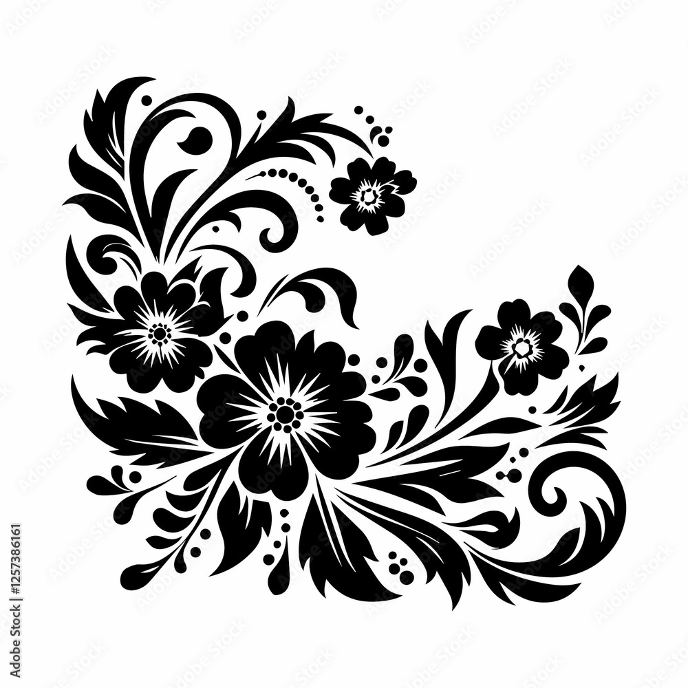Intricate Black Flower Motif for Decorations Intricate Black Flower Motif for Decorations