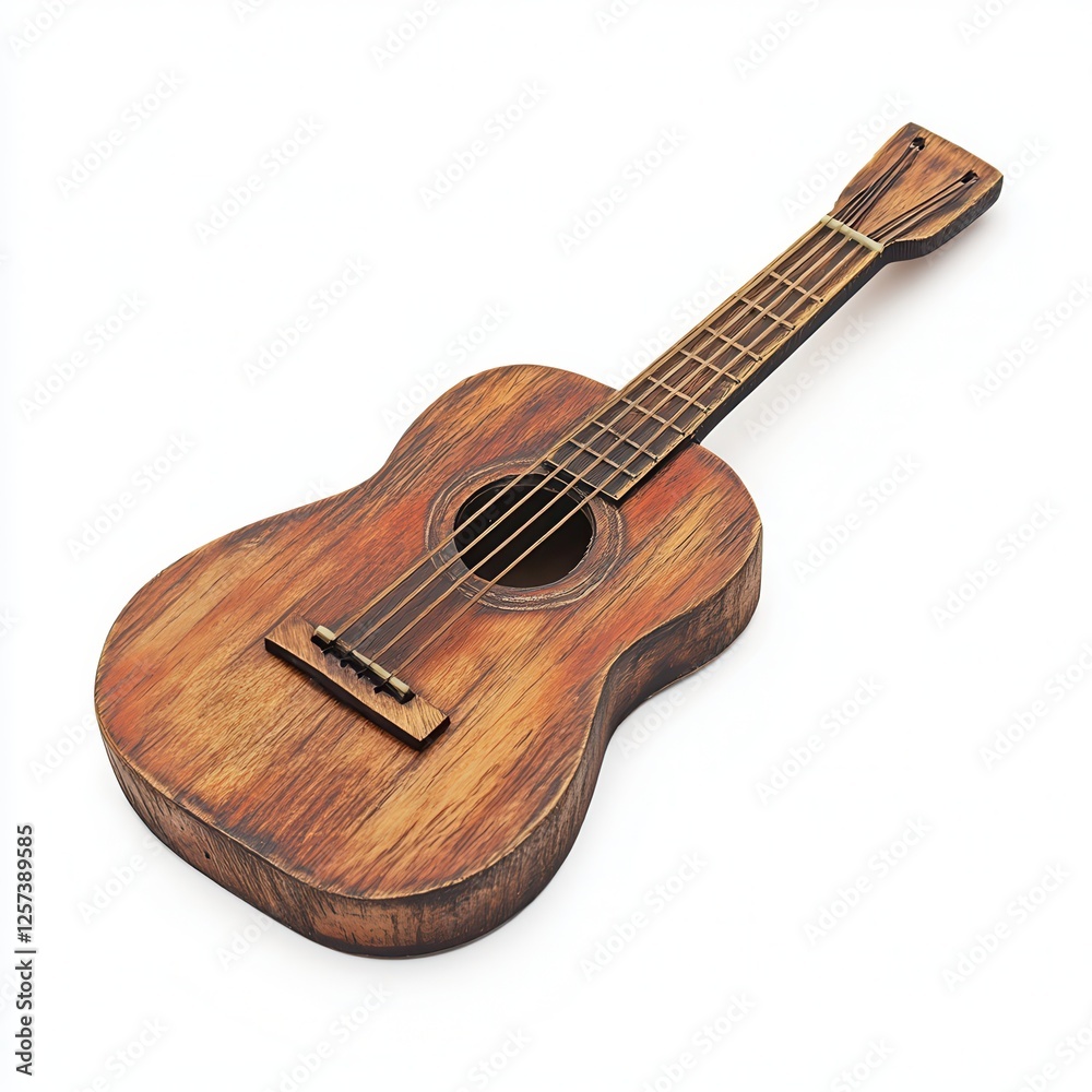 Rustic acoustic guitar, isolated, white background, music Rustic acoustic guitar, isolated, white background, music