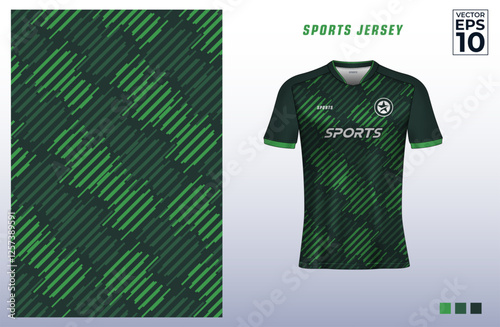 T-shirt sport jersey design template with geometric line stripes background. Sport uniform in front view. Shirt mock up for sport club. Vector Illustration