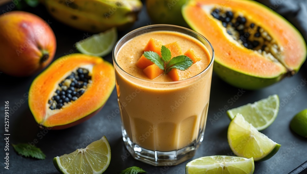 Refreshing tropical smoothie with papaya, lime & mint Refreshing tropical smoothie with papaya, lime & mint