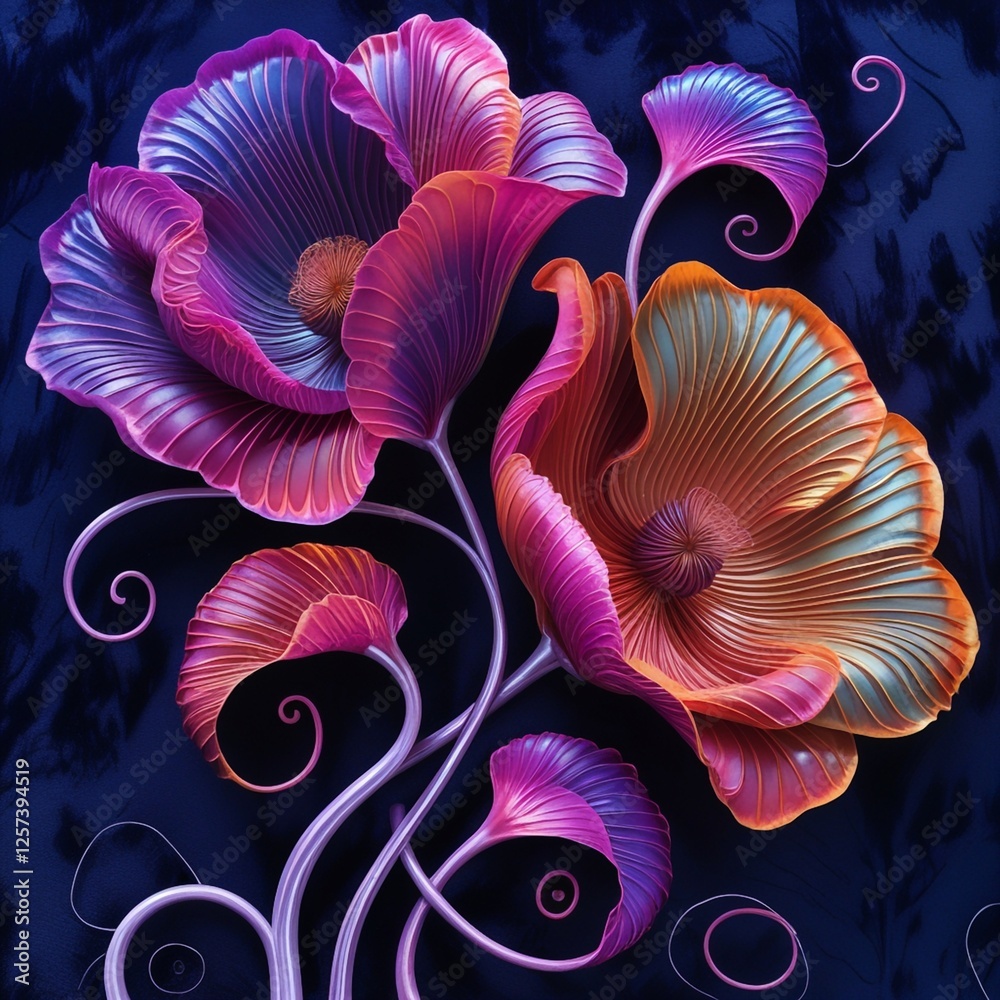deep dramatic blooms, pattern --no red