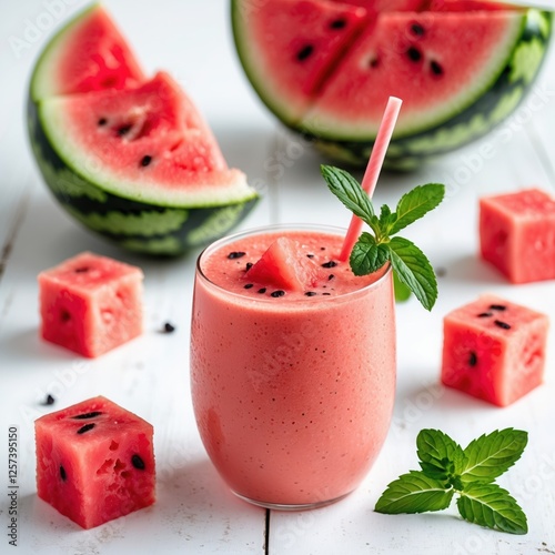 Refreshing watermelon smoothie with mint and summer vibes
