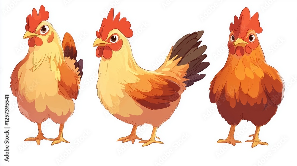 Fototapeta premium set of four chickens with a white background