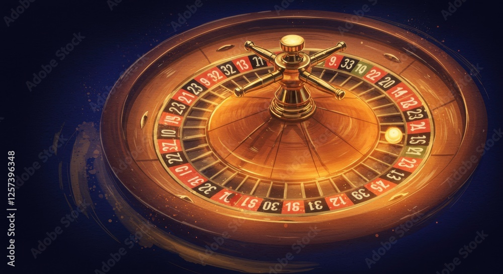 Vibrant wooden roulette wheel on dark background with spinning ivory ball Vibrant wooden roulette wheel on dark background with spinning ivory ball