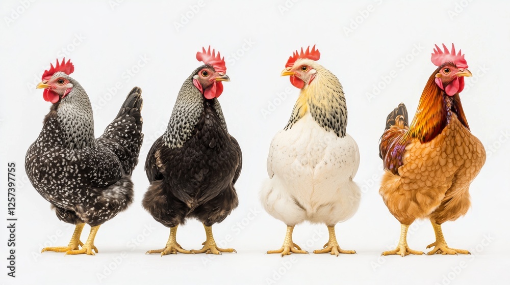 Fototapeta premium set of four watercolor chickens with a white background