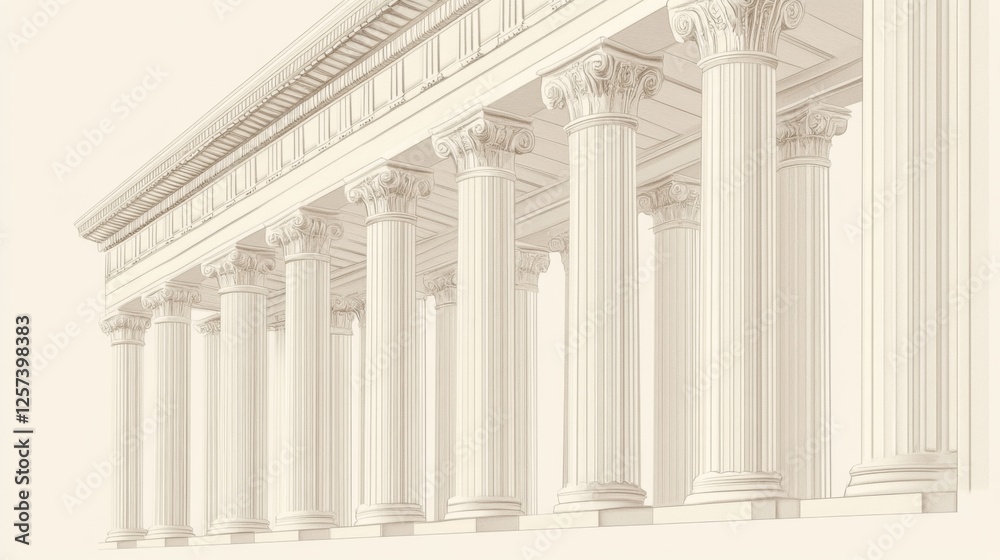 Obraz premium Classic columns portico architecture, exterior view, sunlight background, design template