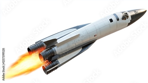 Fototapeta Naklejka Na Ścianę i Meble -  one silver spaceship isolated on white background