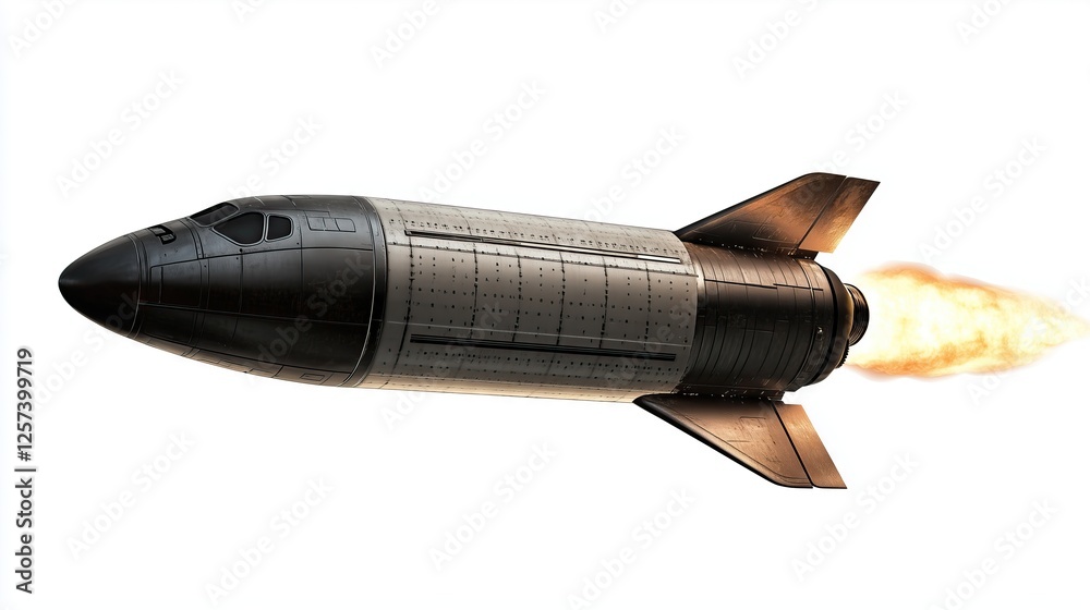 one silver spaceship isolated on white background