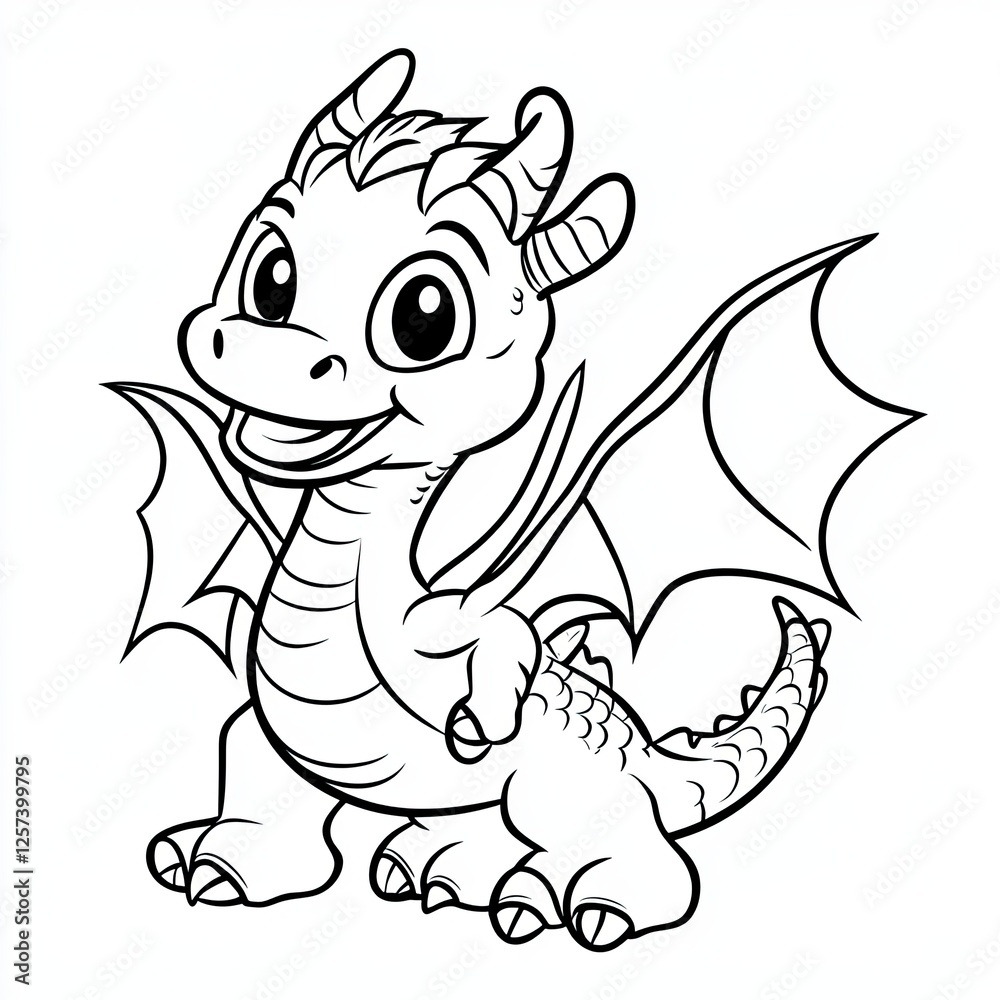 Fototapeta premium Adorable Baby Dragon Coloring Page Fantasy Creature Illustration
